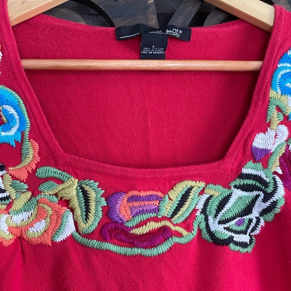 y2k Sweater Top Embroidery Floral Babydoll Empire Waist Boho Square Neck - Picture 8 of 16